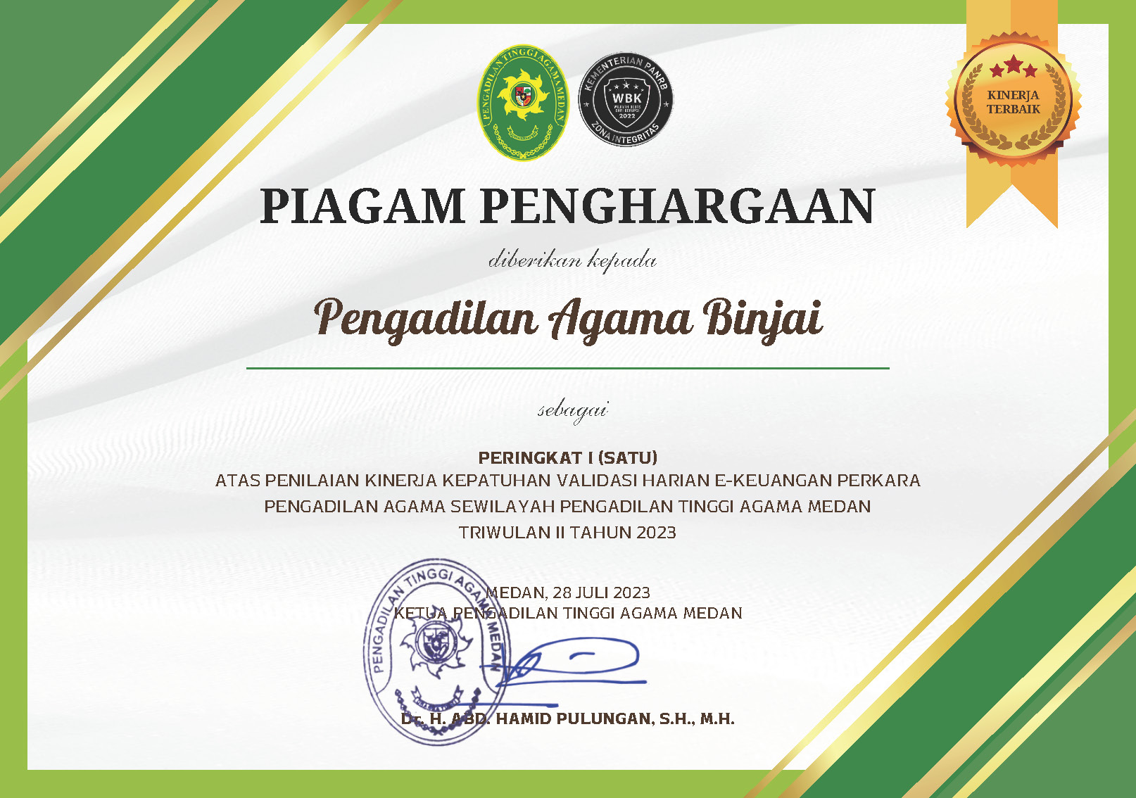 Piagam Validasi Keuangan Perkara 2023 TW2